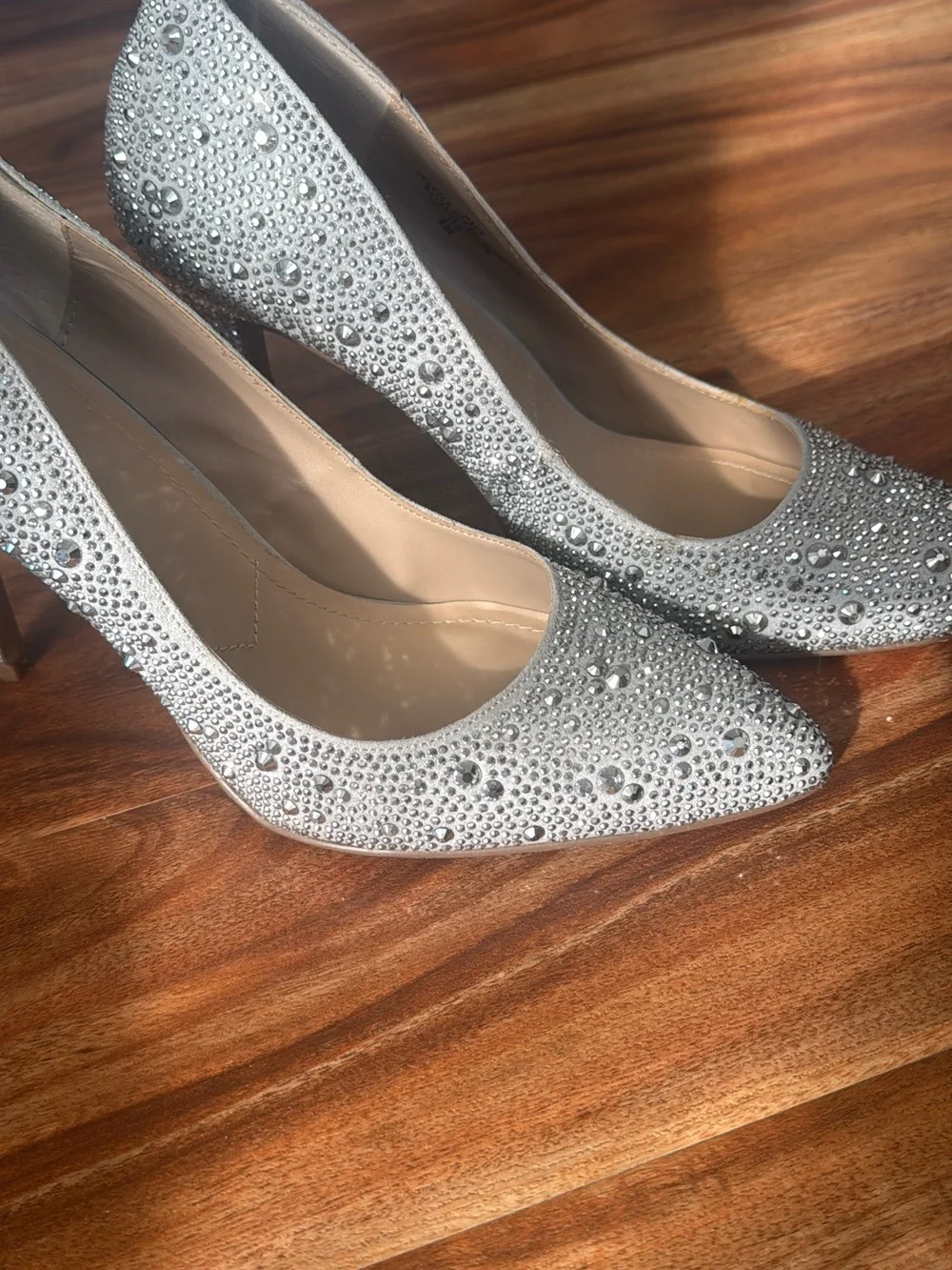 Charles by Charles David Crystal-Embellished Silver Pointed Toe Stiletto Heels